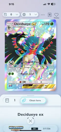 Decidueye EX Shiny 2*, Pokemon TCG Pocket, English language, Mega-Rising - Image 1