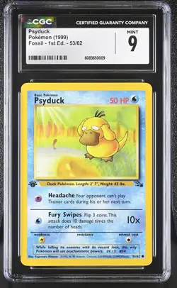 CGC 9 MINT Psyduck 1999 Fossil 1st Edition 53/62 Pokemon Card - Image 1