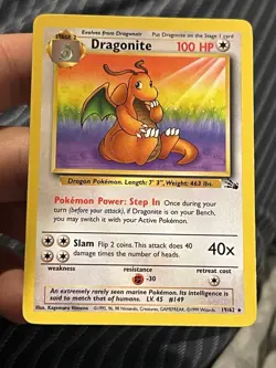 Pokemon Card Fossil Set Dragonite 19/62 Non Holo WOTC LP - Image 1