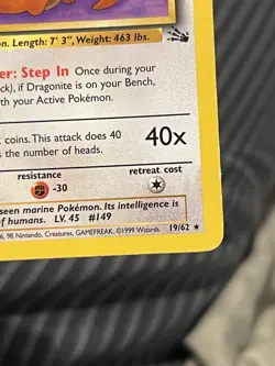 Pokemon Card Fossil Set Dragonite 19/62 Non Holo WOTC LP - Image 4