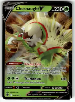 Chesnaught V 015/195 SWSH12: Silver Tempest NM Pokemon Card TCG - Image 1