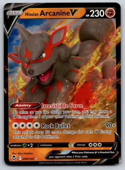 Hisuian Arcanine V 090/195 SWSH12: Silver Tempest NM Pokemon Card TCG - Image 1