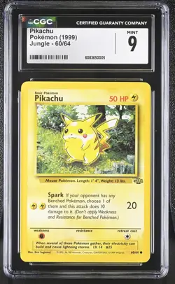 CGC 9 MINT Pikachu 1999 Jungle 60/64 Pokemon Card - Image 1