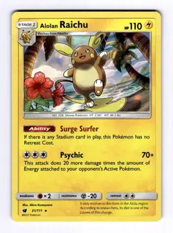Alolan Raichu SM - Crimson Invasion #31 (2017) Holo NM Pokemon - Image 1