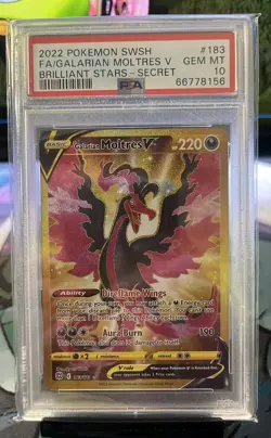 2022 Pokemon Sword and Shield Brilliant Stars Galarian Moltres V Secret PSA 10 - Image 1