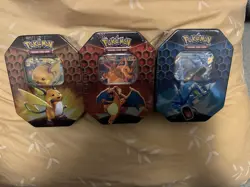 Pokemon Hidden Fates GX Tins Art Set of 3 Full Sealed Charizard Raichu Gyarados - Image 1