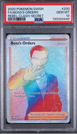 2020 POKEMON SWORD & SHIELD REBEL CLASH SECRET FULL ART/BOSS'S ORDERS PSA 10 - Image 1