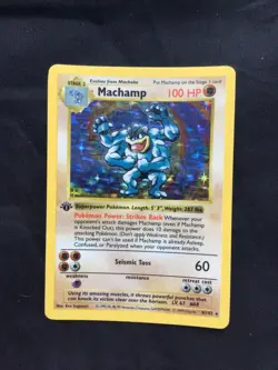Pokemon Cards: Base Set Shadowless Rare Holo: Machamp 8/102 - Image 1