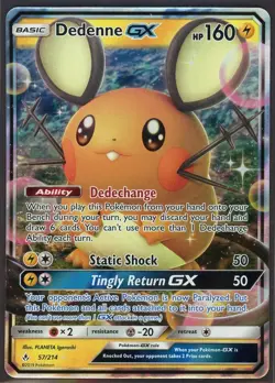 Dedenne GX 57/214 Sun & Moon Unbroken Bonds Ultra Rare Holo Pokemon Card - Image 1