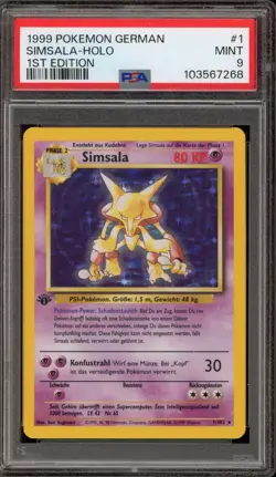 Pokemon Alakazam (Simsala) Base Set 1st Edition GERMAN Holo Rare #1 PSA 9 Mint - Image 1