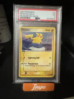 2007 Pokemon Pop Series 5 Pikachu #12 P5 Holo Inverted Back PSA 5 Misprint - Image 1
