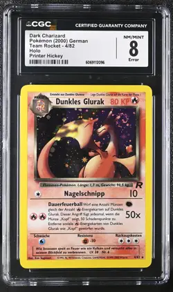 CGC 8 GERMAN ERROR Dark Charizard 2000 Team Rocket 4/82 Holo SWIRL Pokemon Card - Image 1