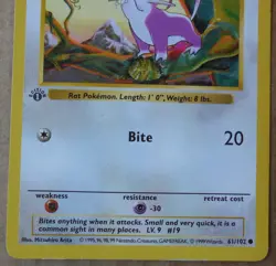 Rattata 61/102 1st Edition "Shadowless" Common Non-Holo Base Set Pokemon NM/LP - Image 3