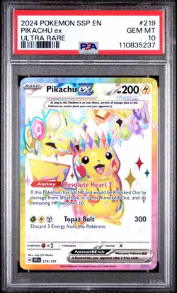 PSA 10 💎 Pokemon 2024 SSP En-Surging Sparks Pikachu EX Ultra Rare Card 219/191 - Image 4