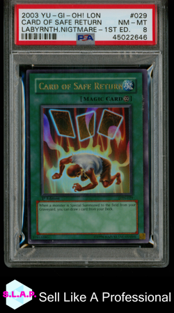 CARD OF SAFE RETURN YUGIOH LON-029 2003 LABYRINTH/NIGHTMARE 1ST ED UR EN PSA 8 - Image 1