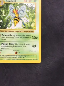 Pokemon Cards: Base Set Shadowless Rare: Beedrill 17/102 - Image 4