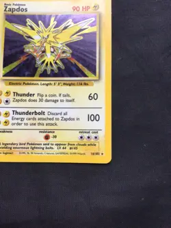 Pokemon Cards: Base Set Rare Holo: Zapdos 16/102 - Image 5