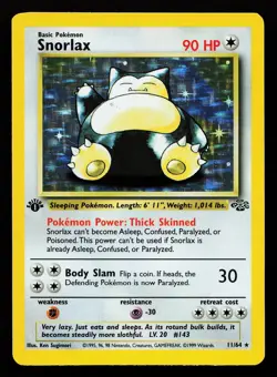 Snorlax 11/64 Holo Rare 1st Edition Jungle Pokemon Card - Image 1