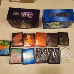 Lot of 11 - Pokemon TCG ETB Card Sleeves- New and Sealed + 2 Empty Etb Boxes - Image 1