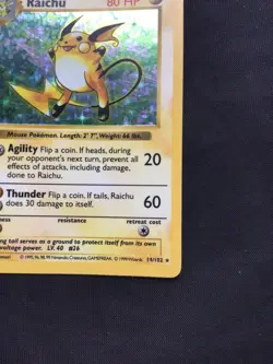 Pokemon Cards: Base Set Shadowless Rare Holo: Raichu 14/102 - Image 5