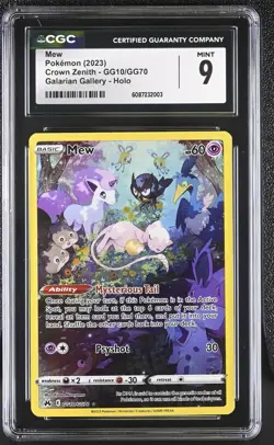 2023 POKEMON SWORD & SHIELD CROWN ZENITH #GG10 FULL ART/MEW CGC 9 - Image 1