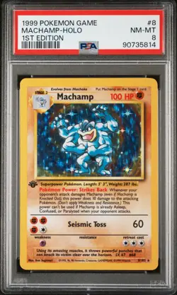 1999 POKEMON GAME 8 MACHAMP HOLO 1ST EDITION PSA 8 NEAR MINT BASE SET - Image 1