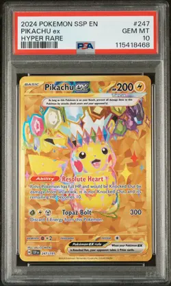 2024 POKEMON SSP EN-SURGING SPARKS HYPER RARE #247 PIKACHU EX PSA 10 - Image 1