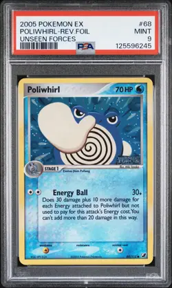 2005 POKEMON EX UNSEEN FORCES #68 POLIWHIRL-REVERSE FOIL PSA 9 - Image 1