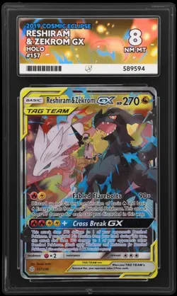2019 POKEMON SUN & MOON COSMIC ECLIPSE RESHIRAM & ZEKROM GX 157/236 ACE 8 NM - Image 1