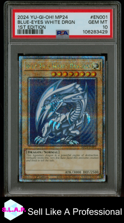 BLUE EYES WHITE DRGN YUGIOH MP24001 2024 DUEL MIRROR QUARTER CEN 1ST ED PSA 10 - Image 1