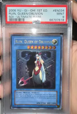 Yu-Gi-Oh! Ruin, Queen of Oblivion 1st Edition Ultimate Rare PSA 9 SOI-EN034 - Image 1