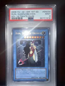 Yu-Gi-Oh! Ruin, Queen of Oblivion 1st Edition Ultimate Rare PSA 9 SOI-EN034 - Image 3