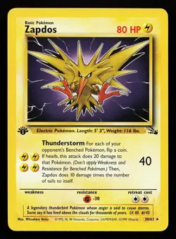 Zapdos 30/62 Rare 1st Edition Fossil Pokemon Card - Image 1