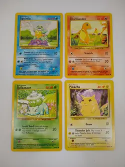Pokemon Base Set Starters - Bulbasaur Charmander Squirtle Pikachu - Exact Cards! - Image 1