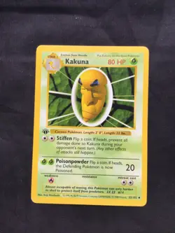 Pokemon Cards: Base Set 1st Edition Uncommon: Kakuna 33/102 - Image 1