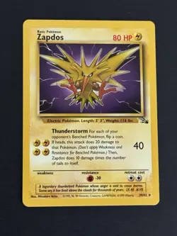 Zapdos 30/62 Unlimited Non-Holo Rare Pokemon TCG Fossil Card NM/LP+ Condition - Image 1