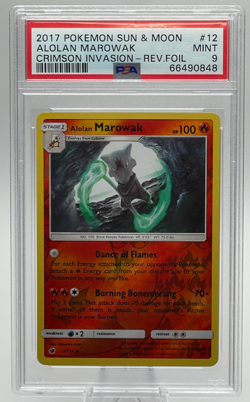 2017 POKEMON SUN & MOON CRIMSON INVASION #12 ALOLAN MAROWAK REVERSE FOIL PSA 9 - Image 1