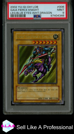 GAIA THE FIERCE KNIGHT YUGIOH LOB-006 2002 LE/BLUE EYES WHITE DRAGON UR EN PSA 9 - Image 1