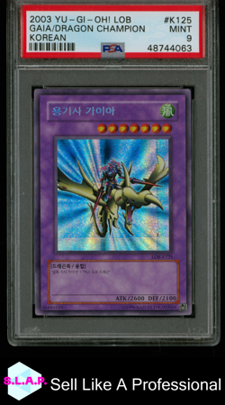 GAIA THE DRAGON CHAMPION YUGIOH LOB-K125 2003 LEGEND OF BLUE EYES SR KOR PSA 9 - Image 1