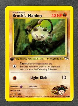 Brock's Mankey 67/132 1st Edition WOTC Pokemon TCG Card Gym Heroes Near Mint - Image 1