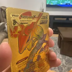 Pokemon Rayquaza VMax HP320 Azure Pulse Rainbow Gold Foil Fan Art Card - Image 4