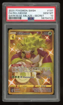 PSA 10 GEM MINT Rillaboom Full Art Secret Gold Darkness Ablaze #197 Pokemon Card - Image 1