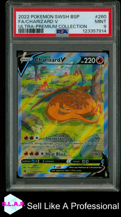FA/CHARIZARD V ULTRA-PREMIUM COLL POKEMON SWSH BLACK STAR PROMO 2022 260 PSA 9 - Image 1