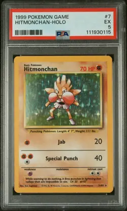 PSA 5 1999 POKEMON GAME BASE SET #7 HITMONCHAN-HOLO Fast & Free Delivery! - Image 1