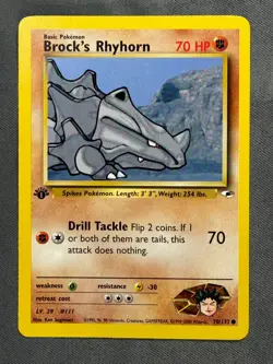 Brock's Rhyhorn 70/132 1st Edition Gym Heroes Common 2000 Pokemon TCG WOTC NM - Image 1
