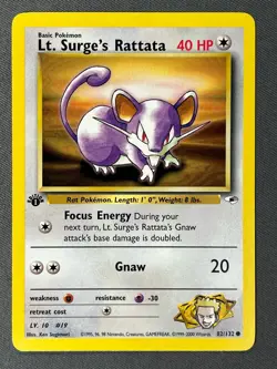 Lt. Surge's Rattata 82/132 1st Edition Gym Heroes Common 2000 Pokemon TCG WOTC - Image 1