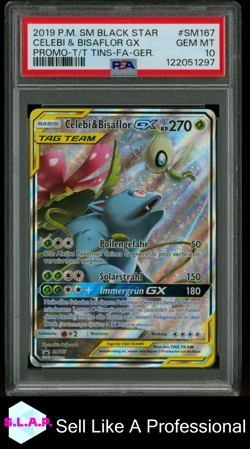 CELEBI & BISAFLOR GX TINS-FA-GER. POKEMON SM BLCK STR PRM 2019 SM167 PSA 10 - Image 1