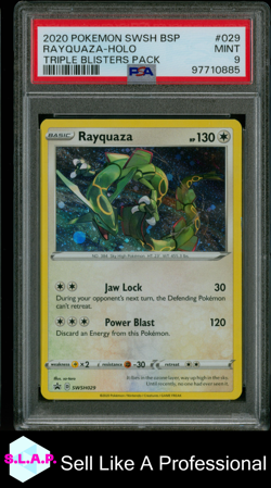 RAYQUAZA-HOLO TRIPLE BLISTERS PACK POKEMON SWSH BLACK STAR PROMO 2020 029 PSA 9 - Image 1