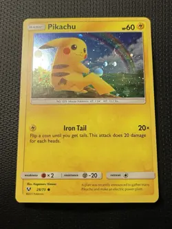 Pikachu 28/73 Pokemon TCG Sun & Moon Shining Legends Cosmos Holo Rare NM/M SWIRL - Image 1