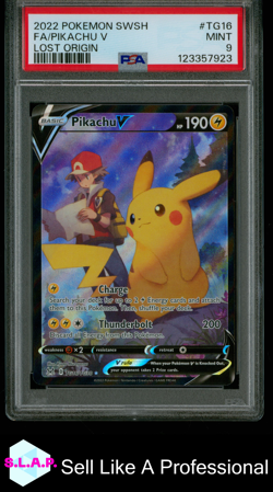 FA/PIKACHU V LOST ORIGIN POKEMON SWORD & SHIELD LOST ORIGIN 2022 TG16 PSA 9 - Image 1